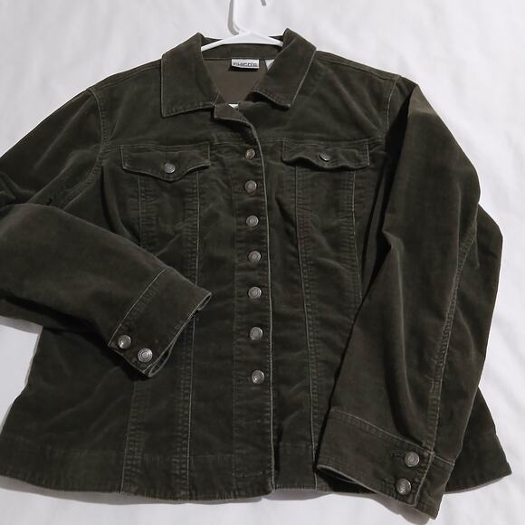Chico's 1(US 8/10) Olive Green Stretch Corduroy Button-Up Jacket Cotton/Spandex - Picture 3 of 16